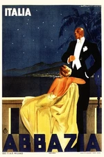Italy Abbazia Elegant Couple Tuxedo Gown At Night Art Print Poster 16x24