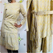 Vintage Groovy 60s 70s Nautical Sailor Art Print 2 Piece Mod Mini Dress Set S M