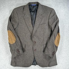Pendleton Blazer Sport Coat Mens 44 Long Brown Wool Tweed Check Elbow Patch