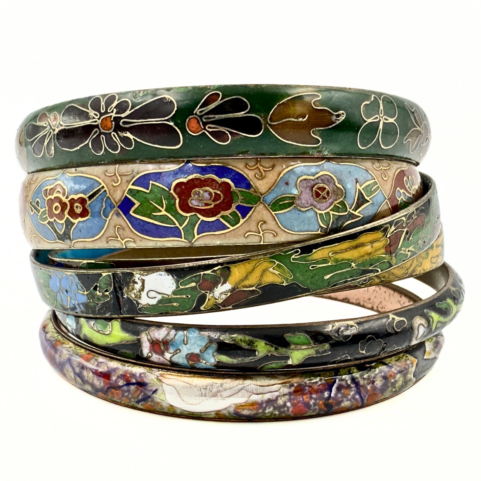 Vintage Chinese Export Stackable 6 Cloisonne Bang… - image 1