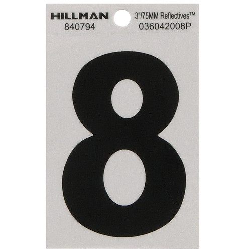 Hillman 3-In. Adhesive Black & Silver House Number 8 840794