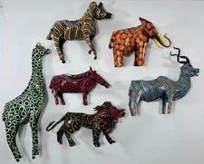 (6) Folk Art Metal Animals - Zimbabwe - Whimsical Hand Painted Handmade