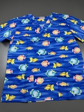fashion scrubs women's scrub top size small tropical fish print bright colored