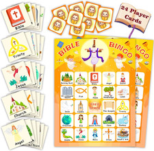 Bible Bingo Game for Kids and Adults - Christian Sunday Church Activity - 24 Car