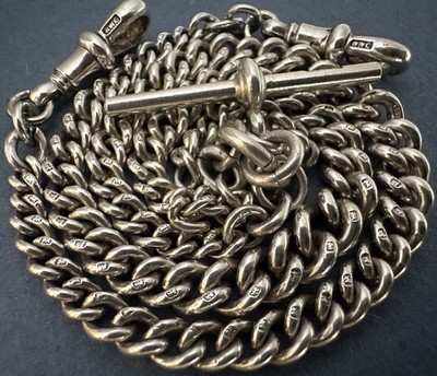Antique Solid Silver Double Albert Pocket Watch Chain c1903 UK