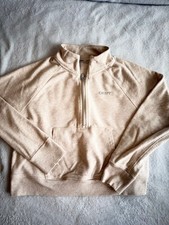 DKNY Sport Womens Medium 1/4 Zip Pullover Beige Sweatshirt Logo