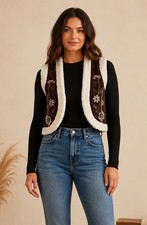 Forever 21 Sherpa Western Boho Vest Embroidered Beaded M Y2K