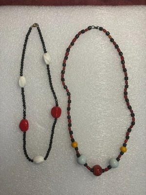Vintage Czech Red and Black Glass Bead Necklace