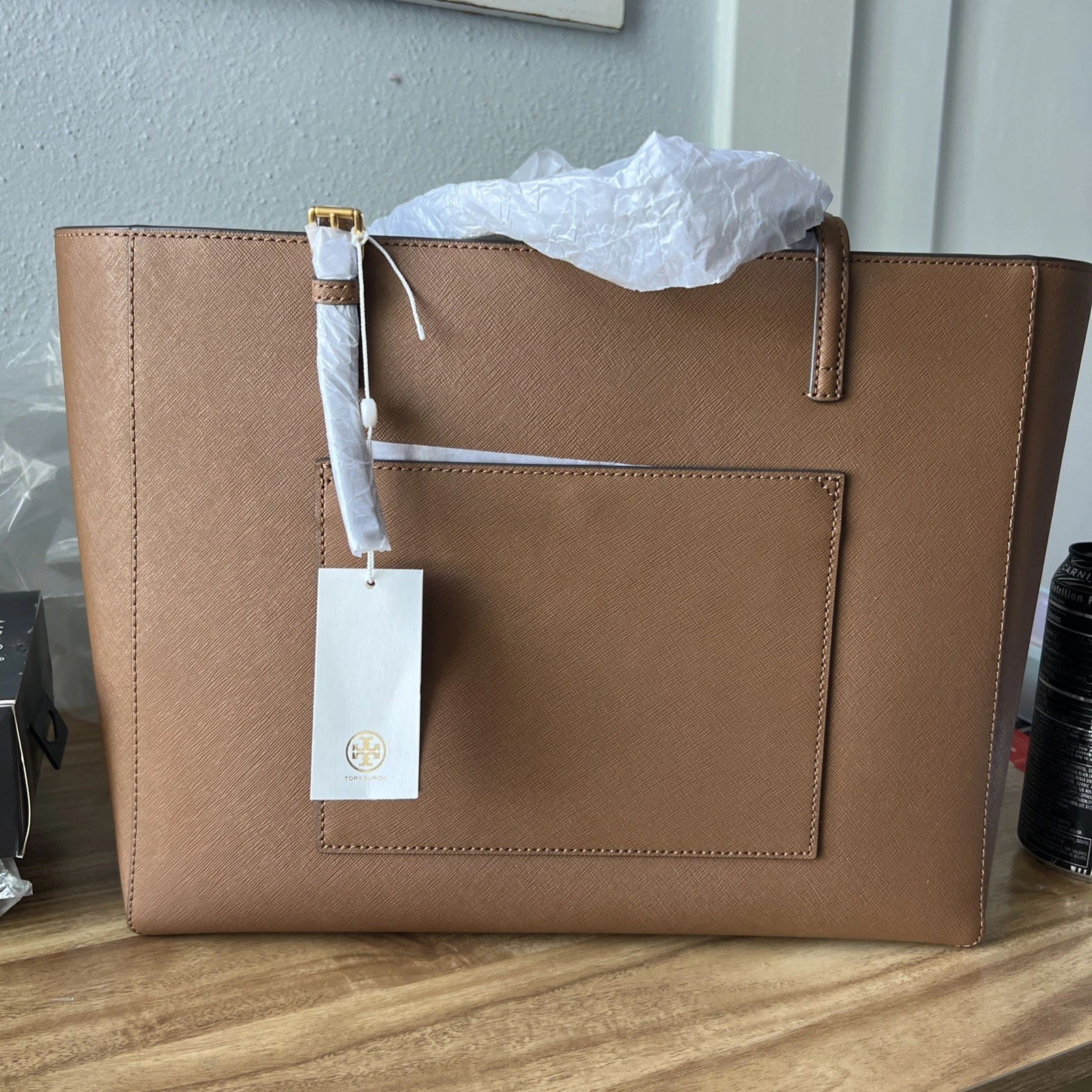 Borsa a tracolla grande Tory Burch 134836 Emerson in pelle saffiano marrone alce