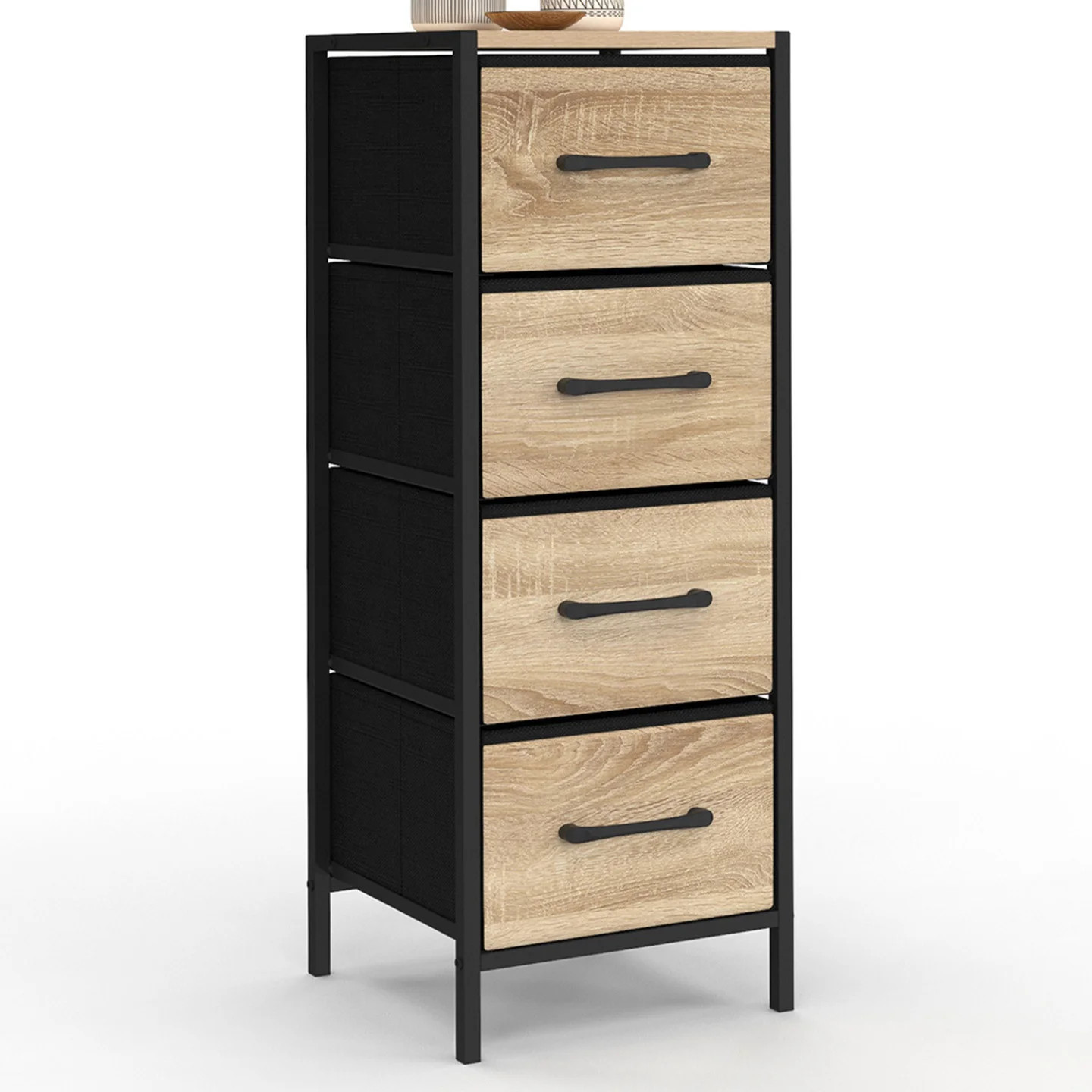 Meuble d'appoint 4 tiroirs UTAH petit chiffonnier colonne en bois industriel