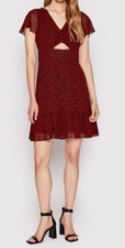 Michael Kors Size 2 Flutter Sleeve A-Line Black Red Animal print Cut Out Dress