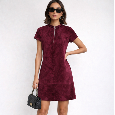 Kensie Faux Suede Midi Shift Dress Women's Size 4 Wine Burgundy Stretch  Casual | eBay