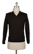 Kiton Dark Brown Wool V-Neck Sweater - S/48 -...