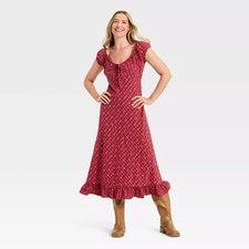 Universal Thread Women Puff Short Sleeve Ankle Sundress Dress Cotton