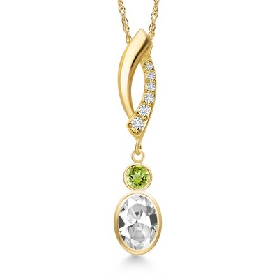 14K Yellow Gold White Created Sapphire and Peridot and Lab Grown Diamond