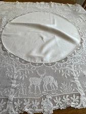 Antique 1931 Hand Crochet 'Woodlander' Deer Tablecloth~Mary Card