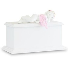 Small/Keepsake 80 Cubic Inch Pink Resting Angel Wood Funeral Cremation Urn