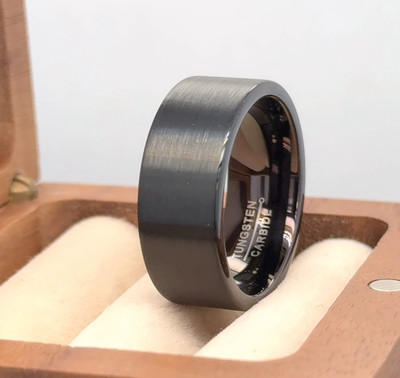 Solid Black Brushed Finish Tungsten Anniversary Ring His and Hers Wedding Bands,