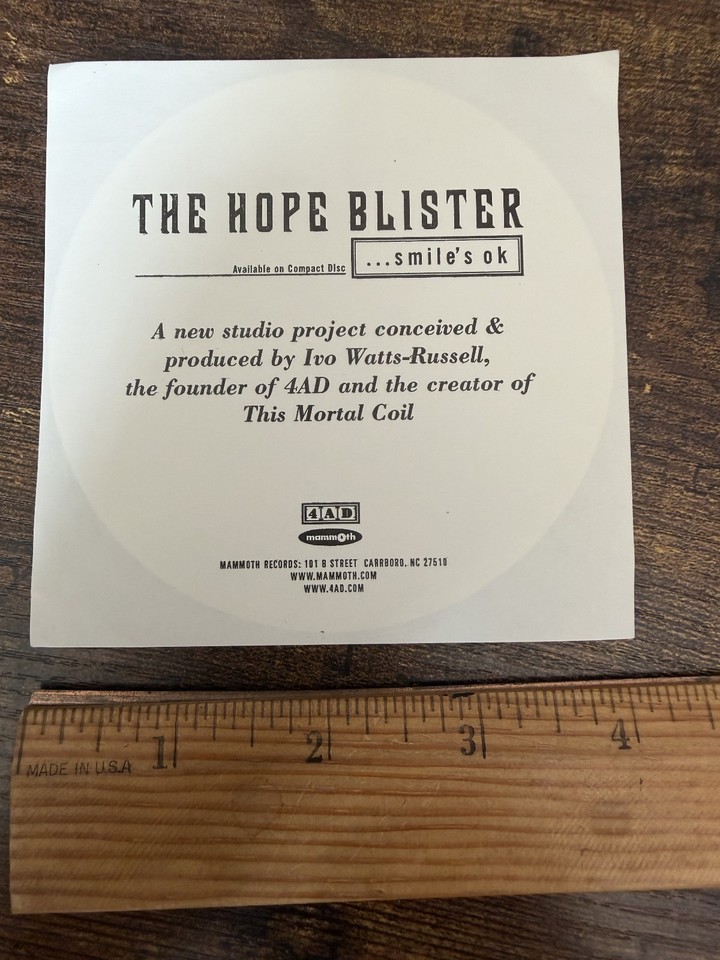 Hope Blister vtg promo sticker 4AD records this mortal coil indie rock ...