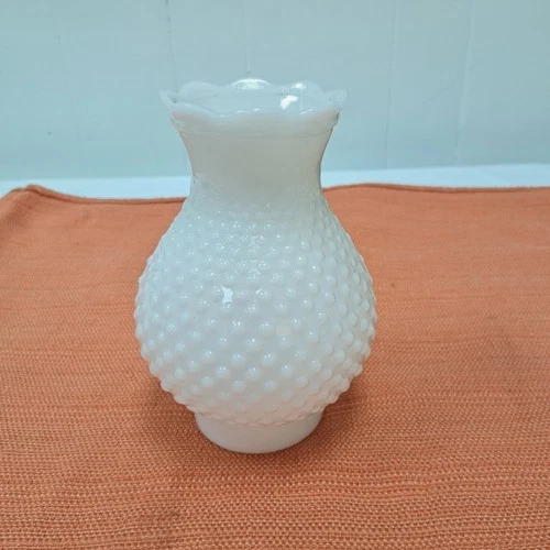 Vintage 7" White Milk Glass Hobnail Hurricane  Lamp Replacement Shades 3" Fitter