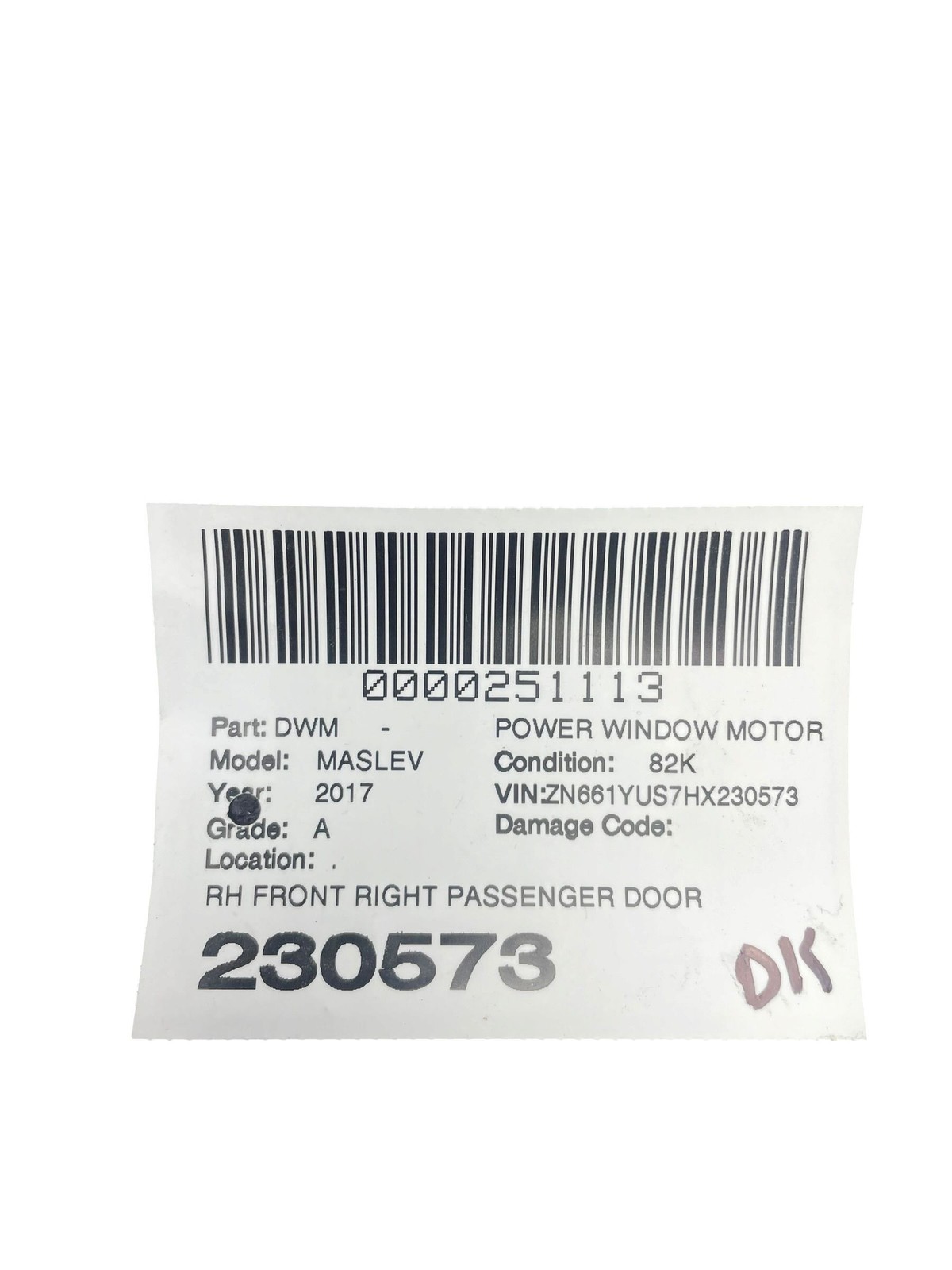 2017-2024 MASERATI LEVANTE M161 OEM FRONT RIGHT DOOR WINDOW REGULATOR MOTOR ASSY
