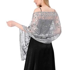 Sequin Floral Shawls and Wraps for Evening Dresses,Women sparkly Sheer Mesh W...