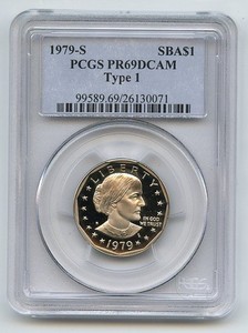1979 S $1 T1 SBA Susan B Anthony Dollar Proof PCGS PR69DCAM