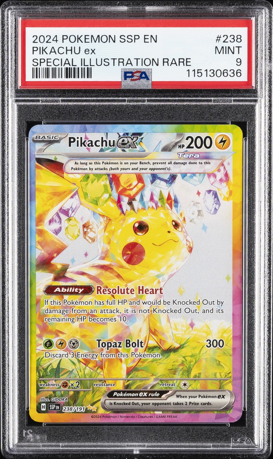 2024 POKEMON SSP EN-SURGING SPARKS SPECIAL ILLUSTRATION RARE PIKACHU EX PSA 9
