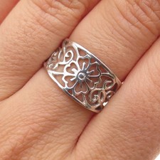 925 Sterling Silver Vintage Flower Blossom Ring Size 7