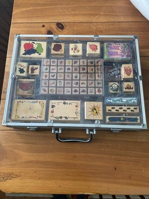 Vintage Y2K Rubber stamps  set  kit  in lucite case 57 plus ink