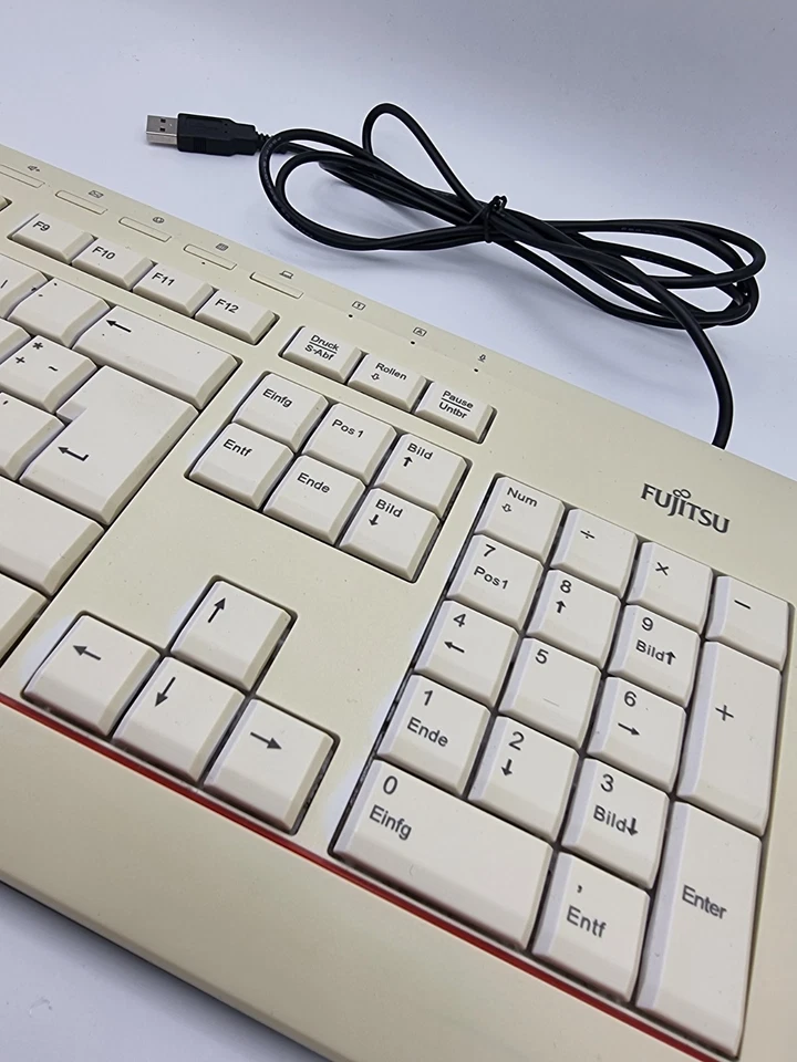 Fujitsu Tastatur Keyboard KB521 DE weiß mit rotem Streifen - Image 3 of 4