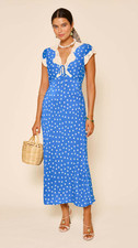 Rixo Amari Bohemia Spot Blue Midi Dress Size  XS S M NEW WITH TAGS