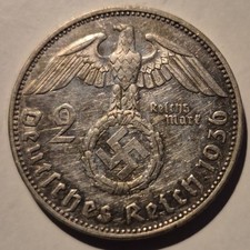 Drittes Reich 2 Reichsmark 1936 F, J, Paul v. Hindenburg, 900er Silber