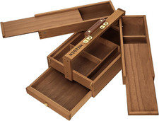 Wooden Tool Storage Box: Portable Beech Wood Art Supplies Organizer with Handle