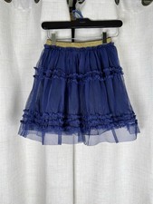 Mini Boden Navy Blue Embroided Tulle Skirt Gold Glitter Waistband Girls Sz 7-8y