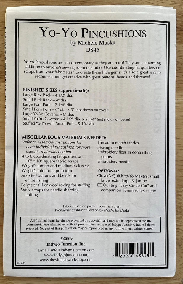 Indygo Junction Yo-Yo Pincushions Pattern ~ A Michelle Muska Design - Image 2 of 2