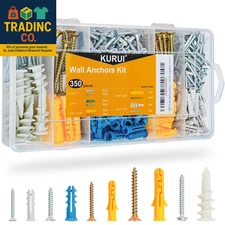 Drywall Anchors Assortment Kit for Sheetrock Concrete Brick, 350Pcs Wall Anchors