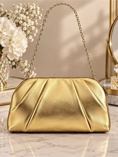 NEW Gold Chain Clutch Bag With Chain