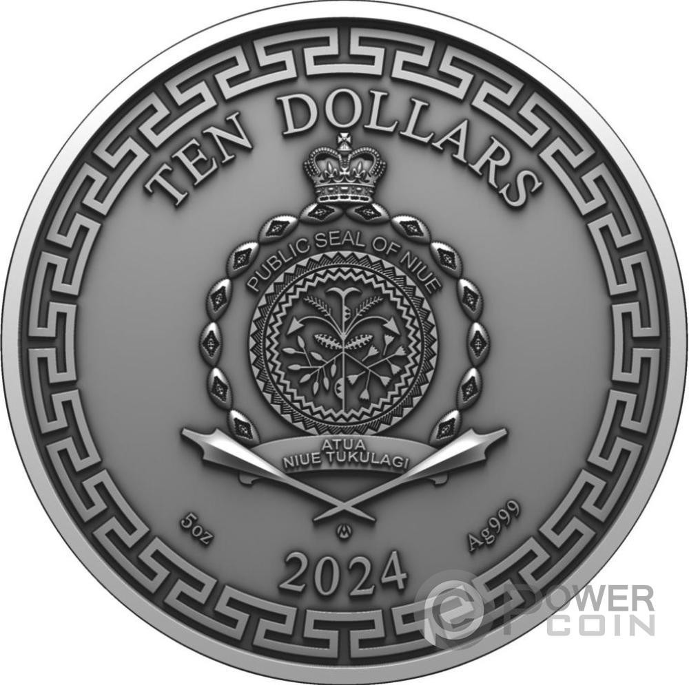 CHINESE DRAGON ART Antiqued 5 Oz Silver Coin 10$ Niue 2024