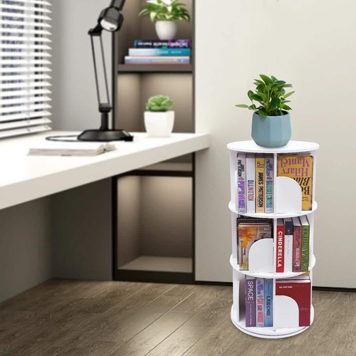 YIYIBYUS Bookcases+Bookshelves 18" 3-Shelf Standing Rotating Counter PVC White - Picture 5 of 8