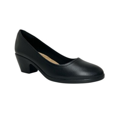 #ad Clarks Women#x27;s Emily Ruby Block Heel Black Leather Comfort Pumps Size 8.5M $31.49