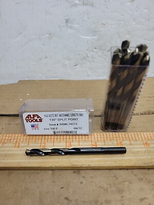 12 Pack ALFA BBML74213 1/4 HSS 135° Blitz Bit Mechanic'S Length Drill Bit 1/4-E