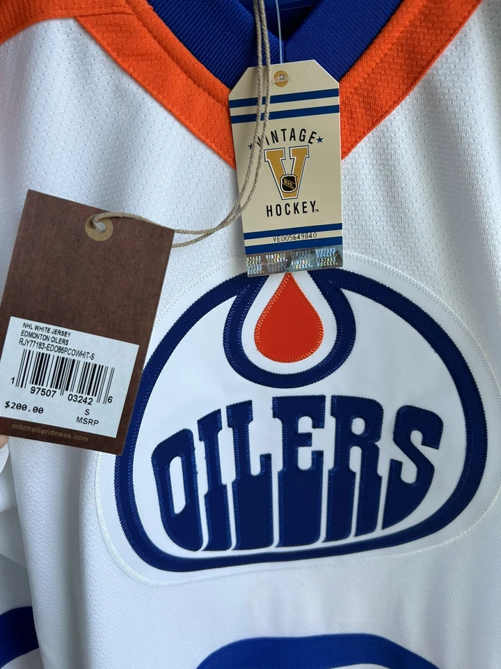 NUEVO CON ETIQUETAS JERSEY RETRO BLANCO MITCHELL & NESS EDMONTON OILERS PAUL COFFEY $200 Talla Pequeña Foto 2 de 4