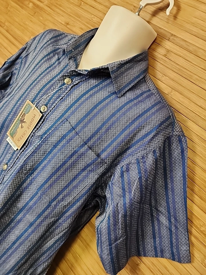 НОВАЯ мужская рубашка Moose Creek с коротким рукавом в полоску на пуговицах размер маленький S серая новая с ценниками - Изображение 2 из 4