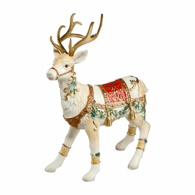Goebel Figur Rentier mit Beinschmuck Rot Fitz & Floyd Weihnachten Steingut Bunt