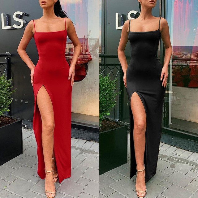 Bodycon Women Dress High Slit Leightweight Long Dress Party Dress Soft Solid Bodycon Women Dress High Slit Leightweight Long Dress Party Dress Soft Solid