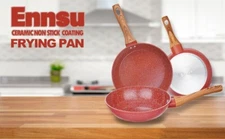 Kitchen 3 Piece Red Ceramic Grante 8" 10" 12 inch Nonstick Frying Pan Set