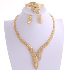 New Gold Plated Metal Clear Rhinestone Choker Necklace Bracelet Earring Set M...