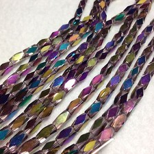 Pink AB, 8mm x 4mm Faceted Harlequin Glass Beads, Two 2 STrands