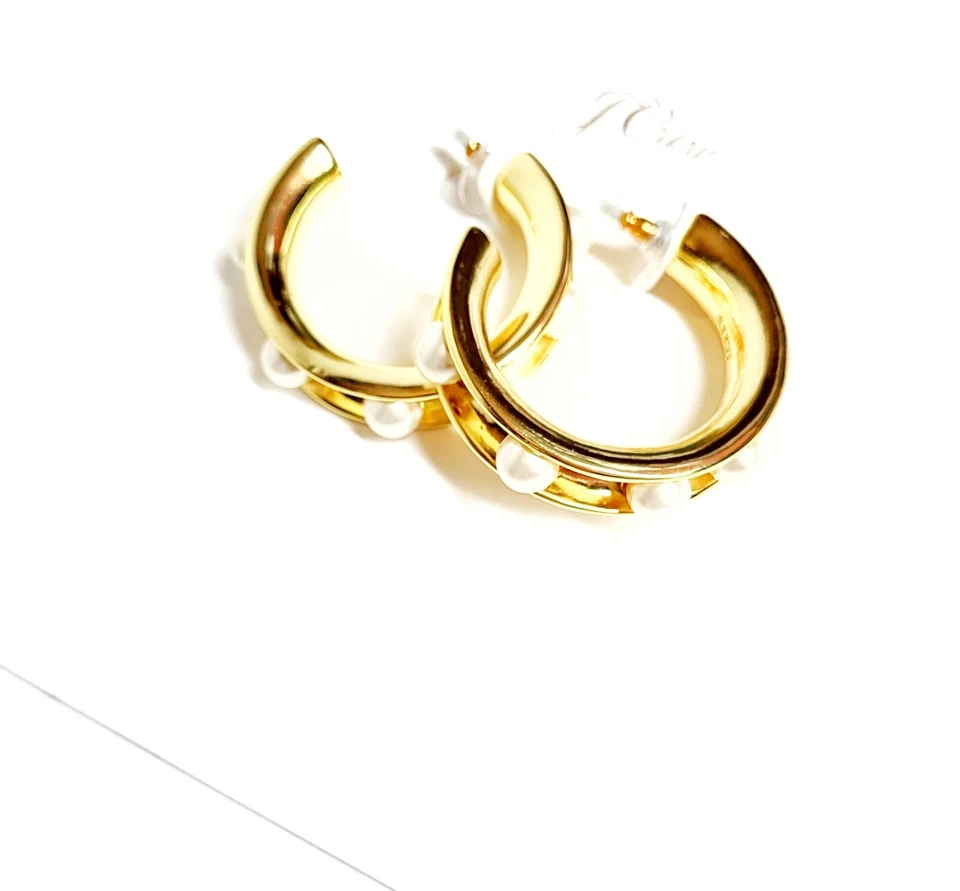 Pendientes colgantes de aro con tachuelas de perlas J.Crew en latón chapado en oro con perlas BO255 NUEVOS CON ETIQUETAS Foto 3 de 4